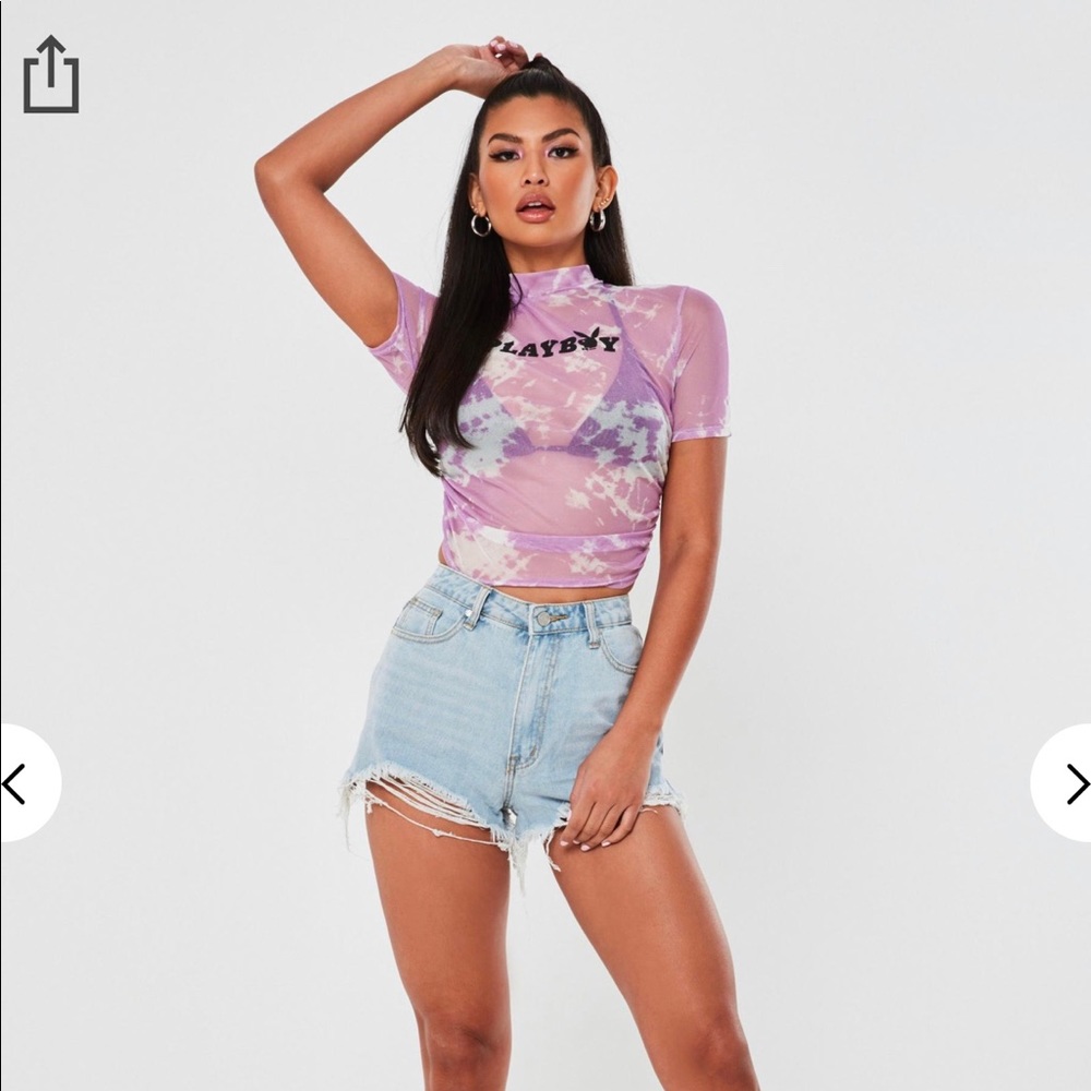 Playboy Pink Tie Dye Mesh Crop Top - Picture 2 of 7